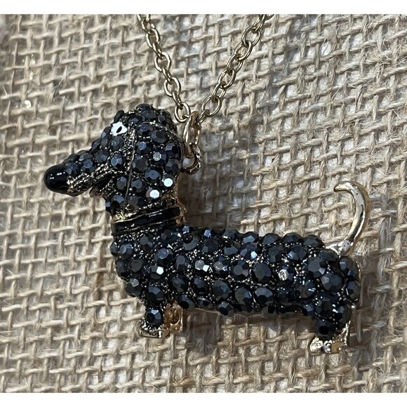 BETSEY JOHNSON Dachshund Necklace Colorful Black Crystals Dog Lovers - Picture 4 of 11